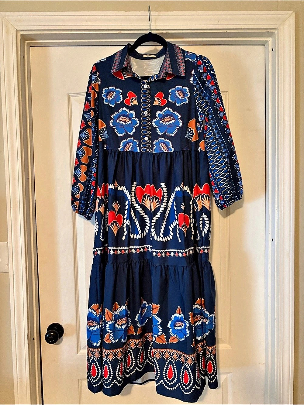 Sunday Up Floral Midi Dress in Blue & Red Like New